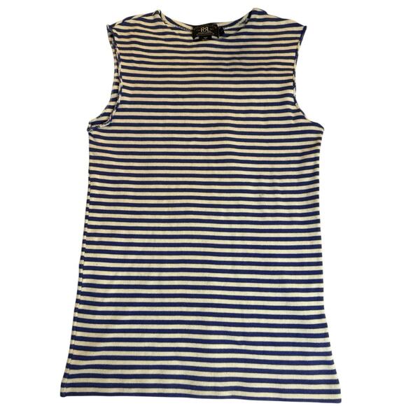 RRL Ralph Lauren Blue White Striped Tank Women’s Large Made in USA 100% Cotton - Picture 2 of 7